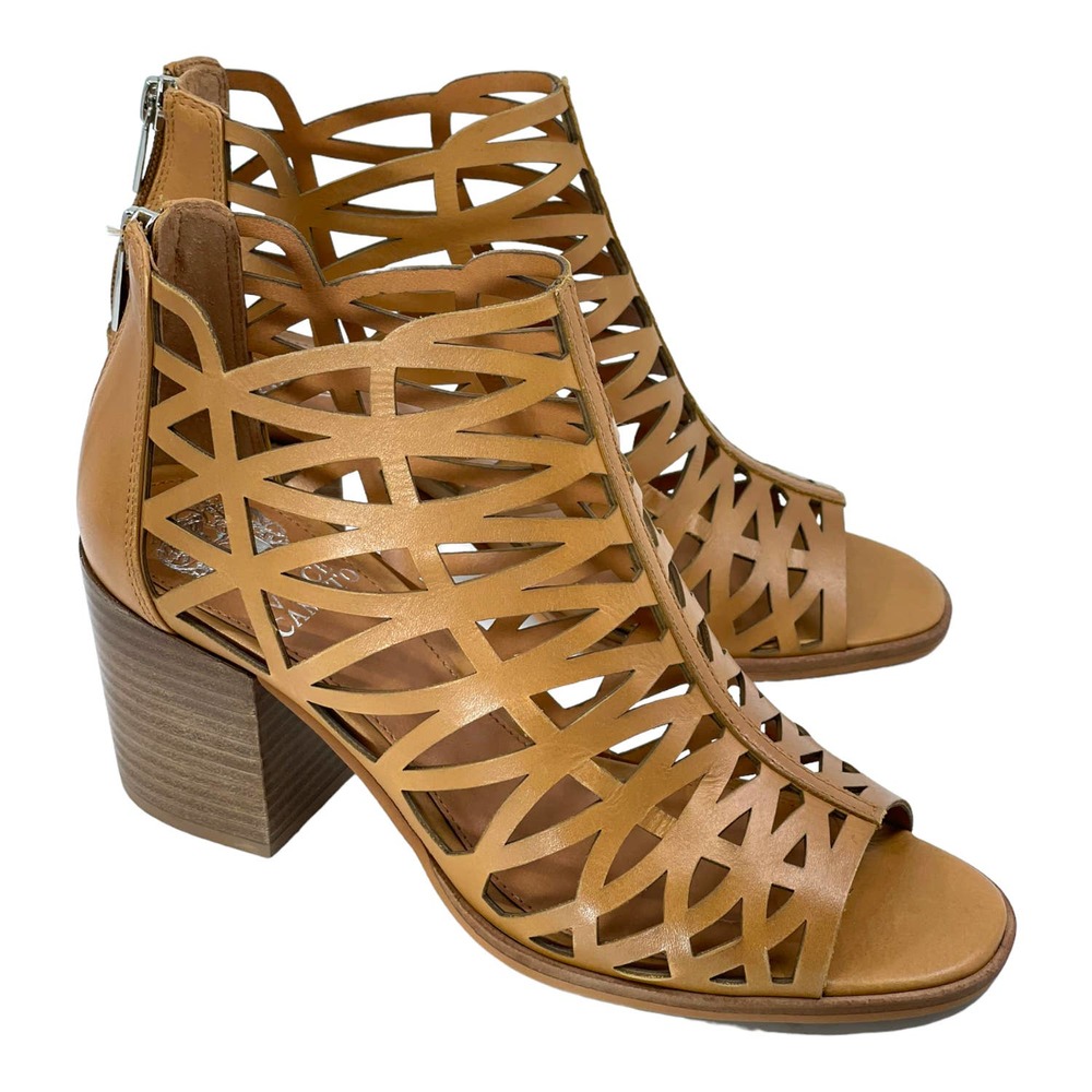 EUC Vince Camuto Kevston Leather Brown Cut Out Heeled Sandal Womens Sz 7.5